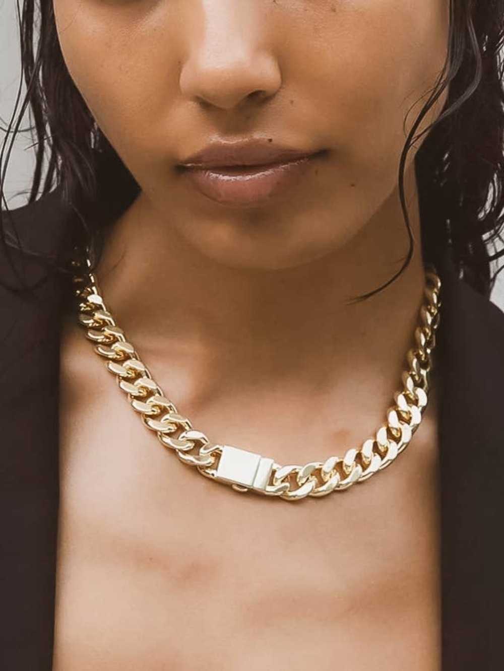 Gold Chunky Cuban Link Necklace - Women's Bold Statement